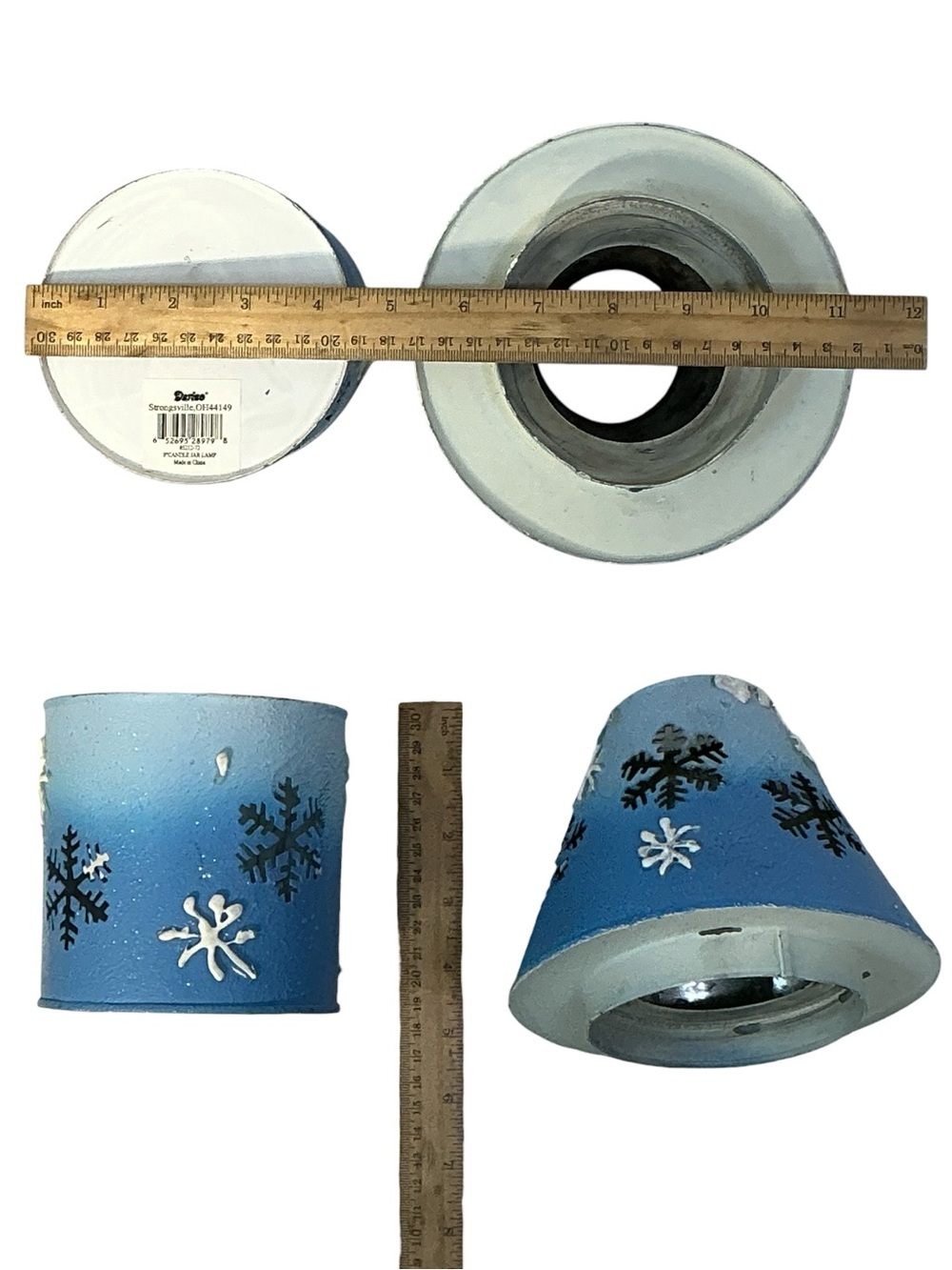 Metal Candle Holder Jar Lamp Shade Winter Holiday Table Decor Blue Vintage 1990 - Picture 7 of 16